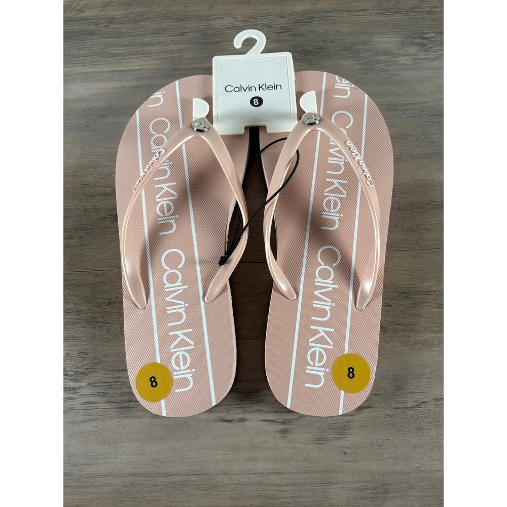 Calvin Klein Pink White Women's Size 8 Flip‎ Flop Sandal- New with Tags